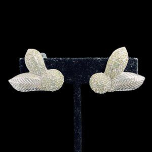 Vintage Silver Tone And Clear Rhinestone Clip On Earrings Signed Germany (5267)